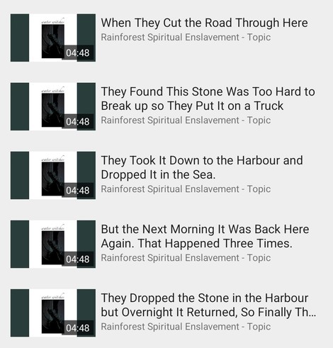 one group of track titles tells the story of a bewitched stone