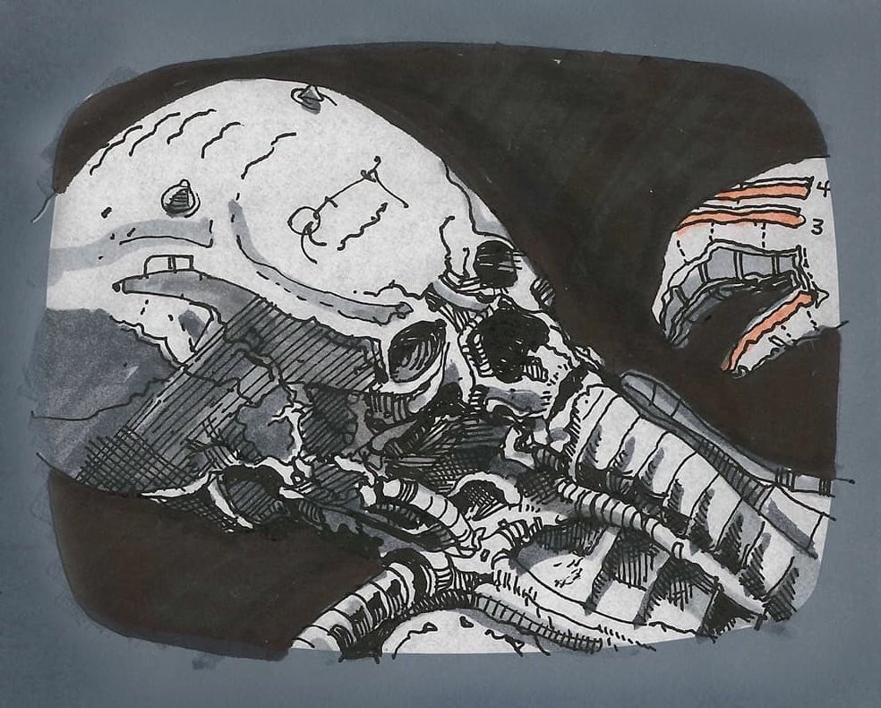 plugged in skull, glove