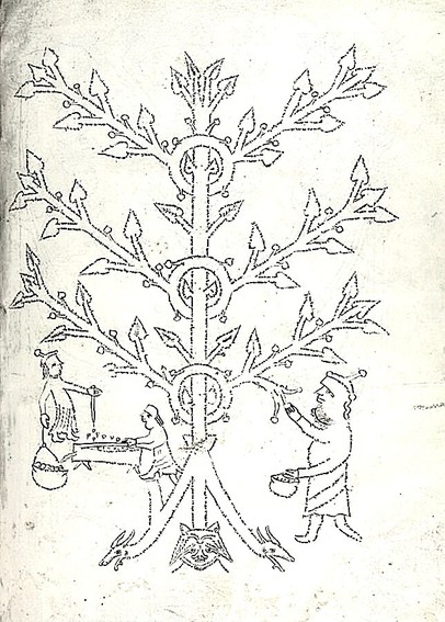 little people gather berries of strange tree 