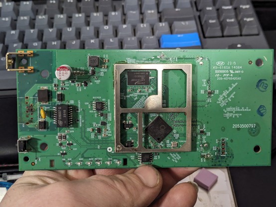 PCB showing signs of corrosion under the solder mask (obverse)