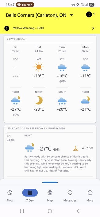 Ottawa will be -27c Friday night.