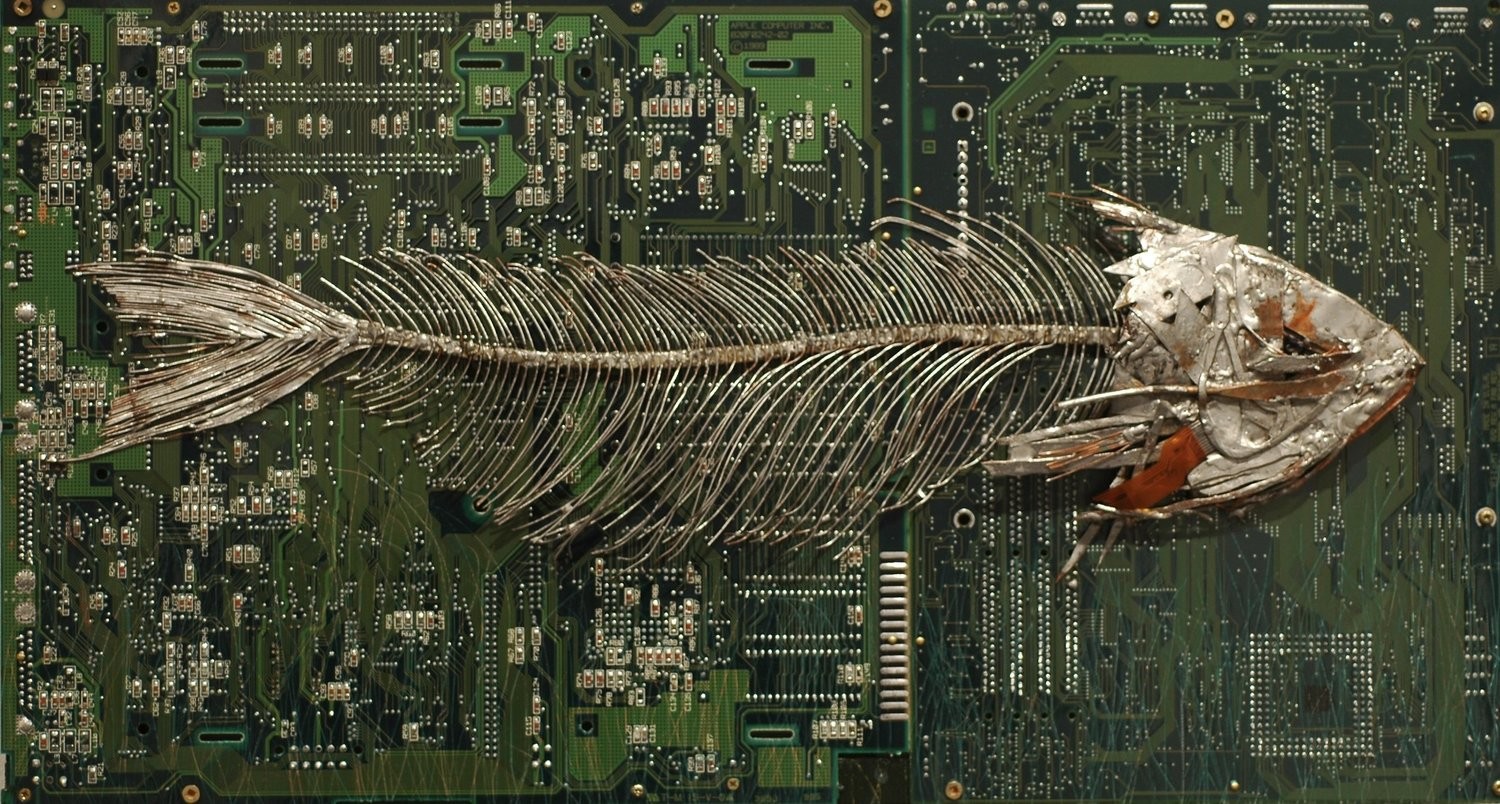 metal fish skeleton over the board