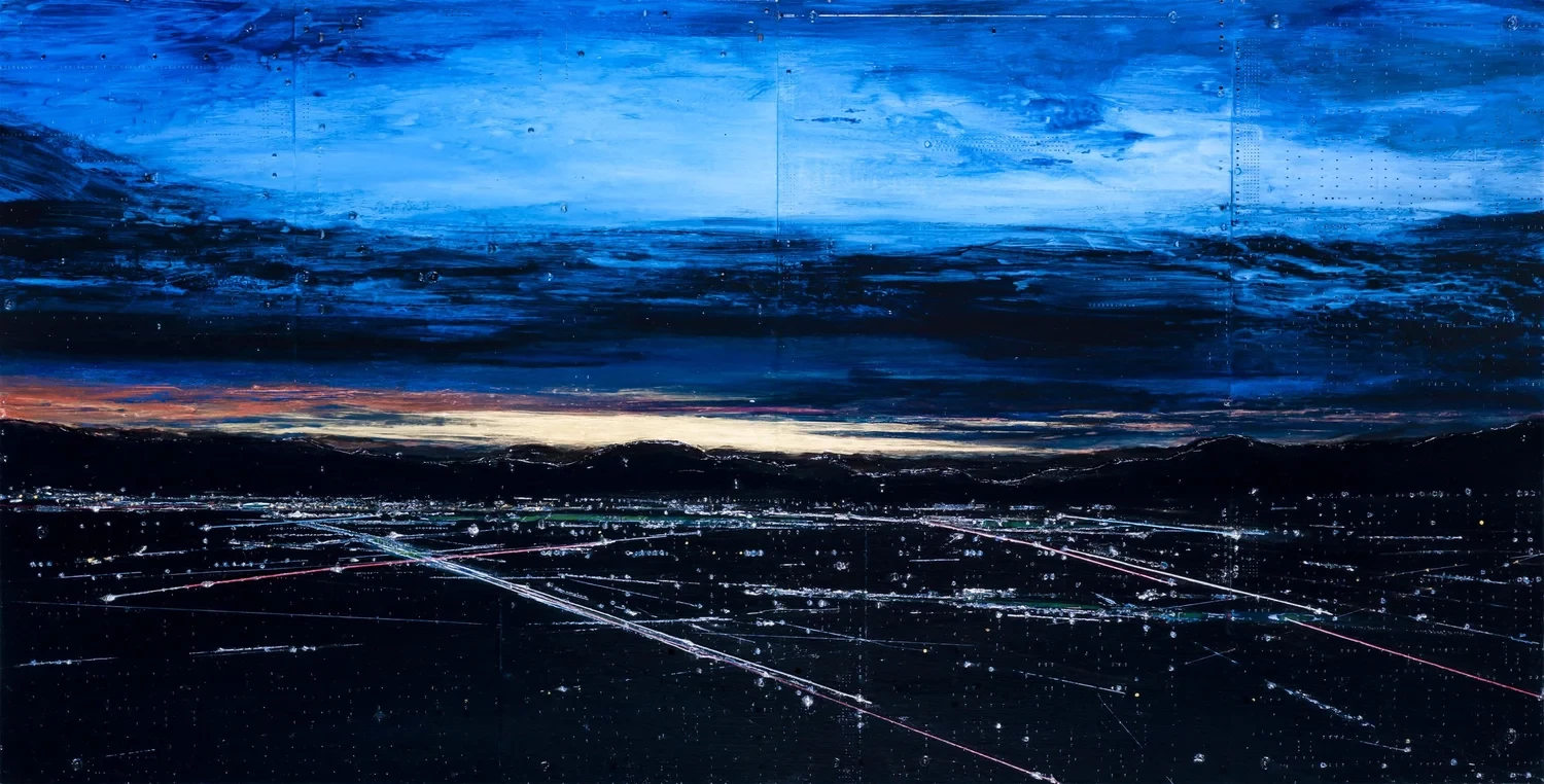 glowing blue and yellow sky over circut city