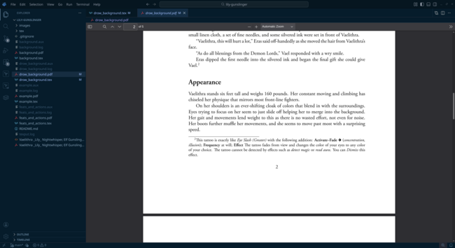 A screenshot of VSCodium with the Drow background PDF open.