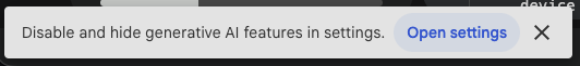 Colab: "Disable and hide generative AI features in settings [Open settings]"
