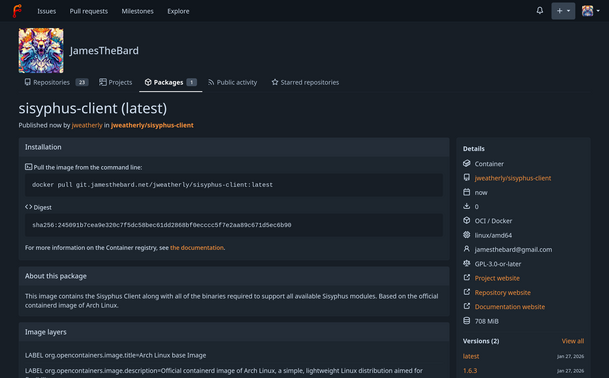 The new 1.6.3 Docker image for the Sisyphus client.  It is now much smaller than the old one which is from the multi-stage build.