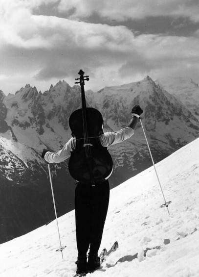 hiking and skiing thru the Alps with a cello on bacn