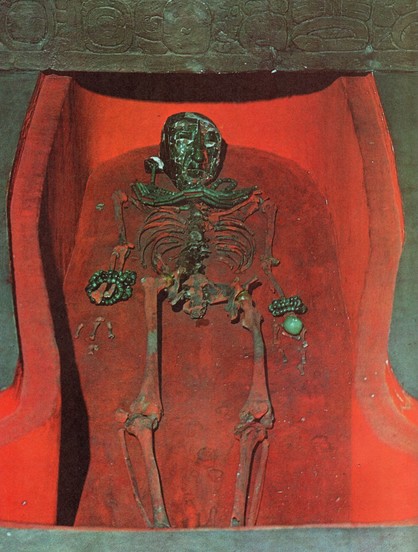 ancient skeleton in red chamber
