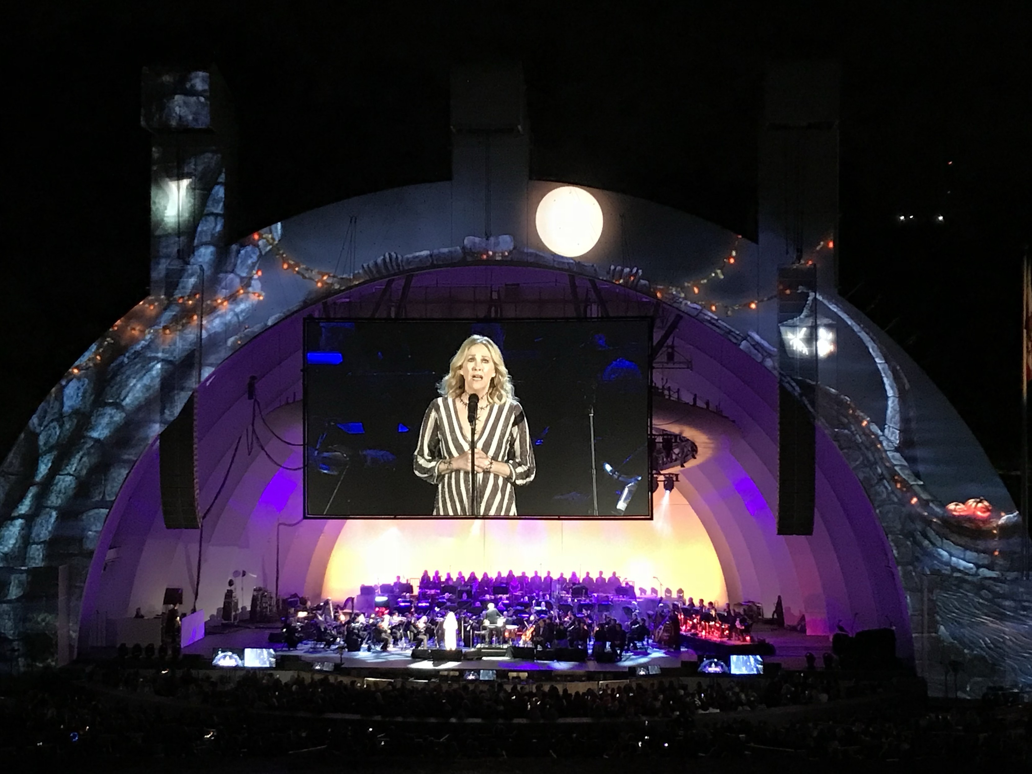 Catherine O’Hara performing at a live event of the nightmare before Christmas at the Hollywood bowl
