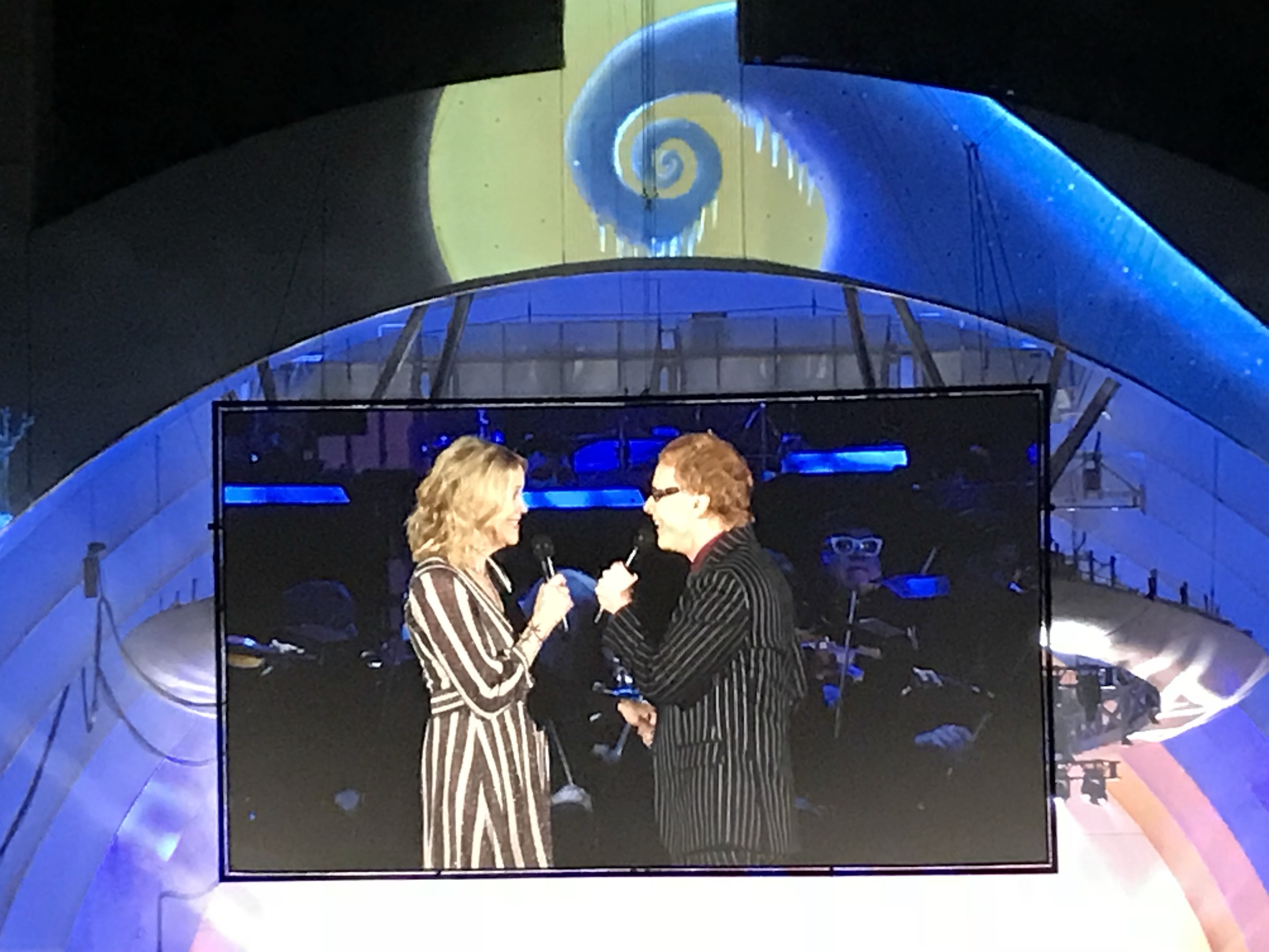 Catherine O’Hara , Danny elfman performing at a live event of the nightmare before Christmas at the Hollywood bowl