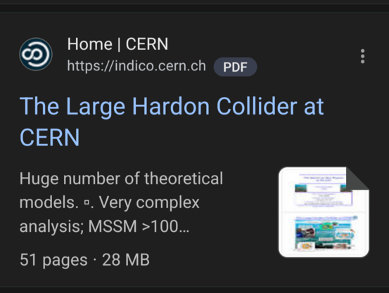 Google result for a slide deck from CERN that says "The Large Hardon Collider at CERN"