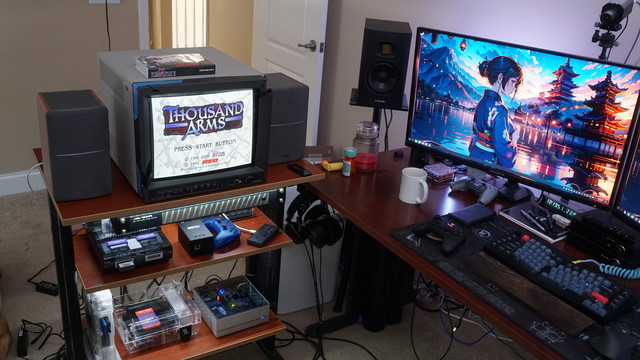 The JVC TM-H150C PVM running _Thousand Arms_ via the MiSTer FPGA hardware emulator.