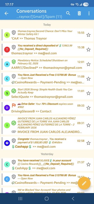 Eleven spam/scam emails.  Ignored and deleted.