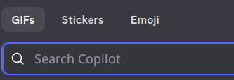 Discord gif and sticker panel with a search bar that contains the text "Search Copilot"
