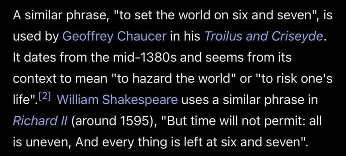 

"At sixes and sevens" is an English idiom very common in the United Kingdom. used to describe a condition of confusion or disarray.

The similar phrase "to set the world on six and seven", used by Geoffrey Chaucer, seems -in its context-, to mean "to hazard the world" or "to risk one's life".

It is something probable that the album title and its main track reflected Morten Veland's mood in that time. Similarly, a large number of the songs on this album and the next one of Sirenia refer to th…