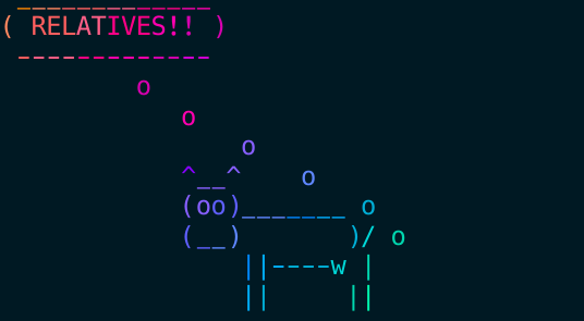 a cow farting the word "RELATIVES!!"