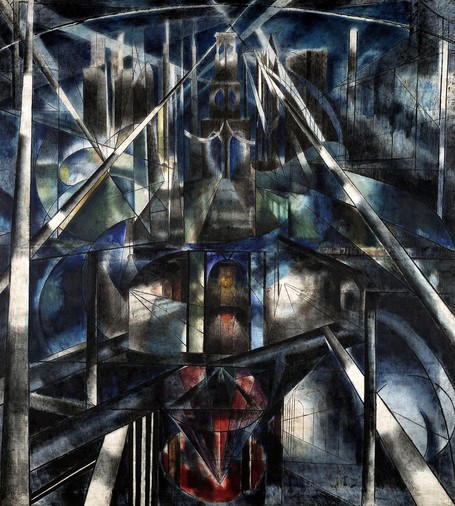 Brooklyn Bridge, 1919-1920 futurist painting by Joseph Stella