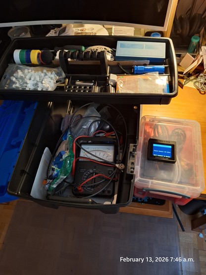 My toolbox for electronics and cables.