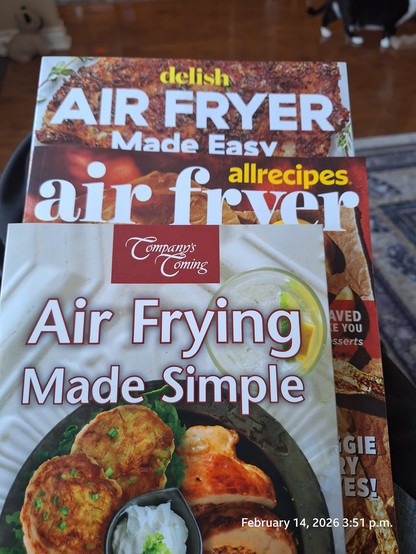 Three air fryer recipe books.