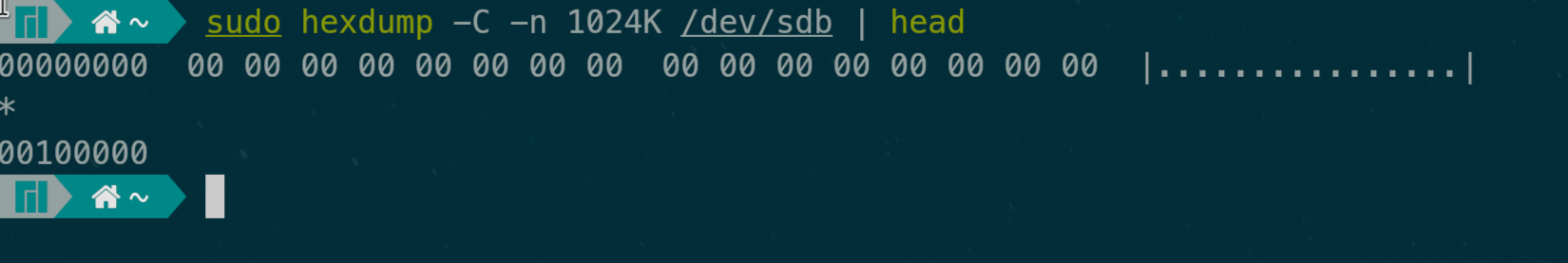 Screenshot of a Linux terminal showing a hexdump