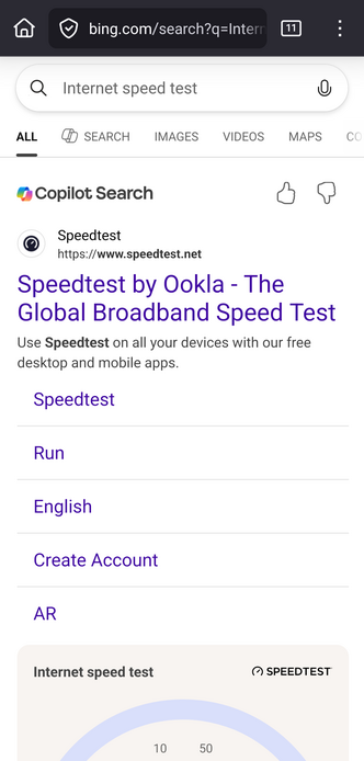 Bing search "internet speed test" 
