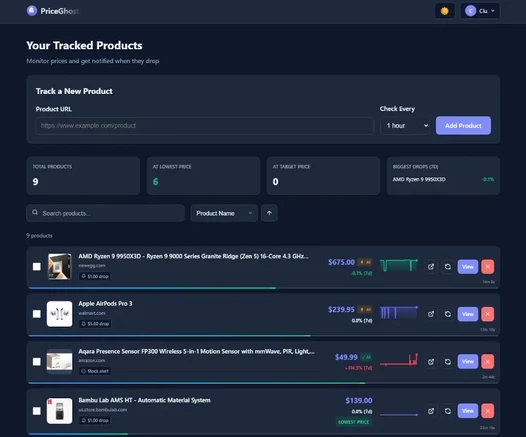 PriceGhost web interface