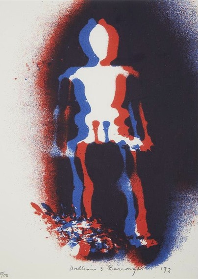 hazy rorschach esque blue and red man by William s Burroughs 