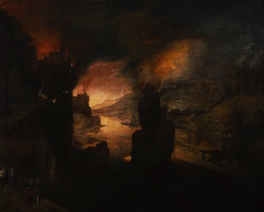 The Destruction of Sodom and Gomorrah, attributed to Gillis I, burning city