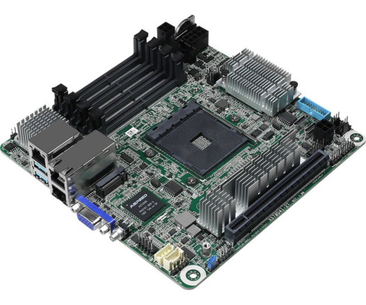 X570D4I-2T

    mini-ITX (6.7" x 6.7")
    Supports AMD Ryzen™ 5000 Series Desktop Processors
    4 DIMM slots (2DPC), supports ECC/non-ECC SODIMM
    1 PCIe4.0 x16
    2 OCuLink (PCIe4.0 x4 or 4 SATA 6Gb/s)
    Supports 1 M.2 (PCIe4.0 x4 or SATA 6Gb/s)
    9 SATA 6Gb/s
    2 RJ45 (10GbE) by Intel® X550-AT2
    Remote Management (IPMI) 