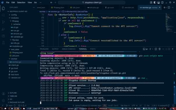 A screenshot of the 2.0.0a1 Sisyphus client running as it waits for an encoding job to come down the queue.