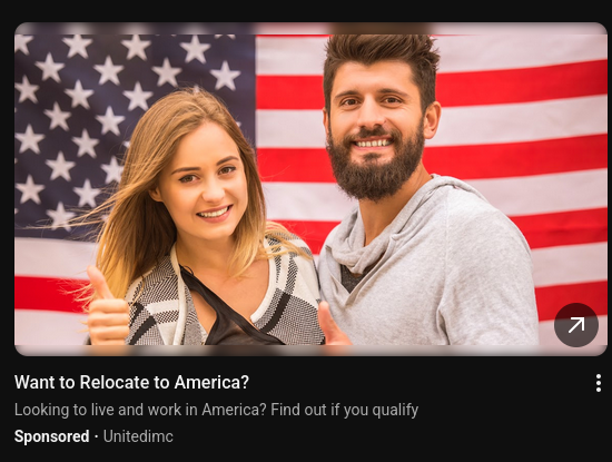 a very misplaced ad asking if I'd like to relocate to America