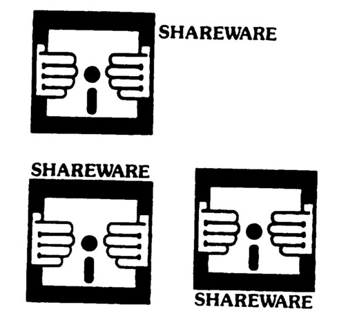 Shareware logos which just look like two hands goatse-ing a 5¼" floppy disk