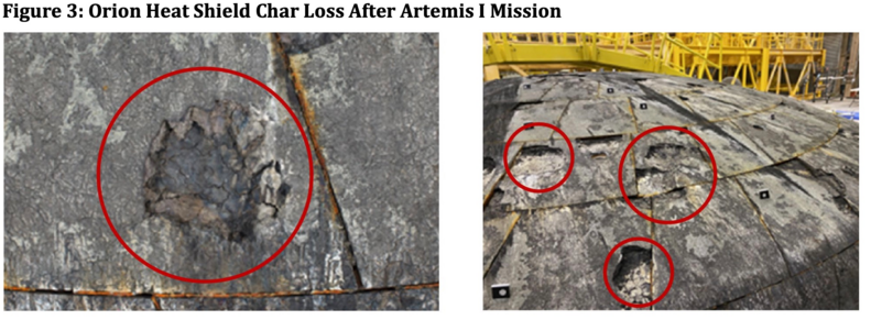 chunks blasted out of Artemis I's heat shield