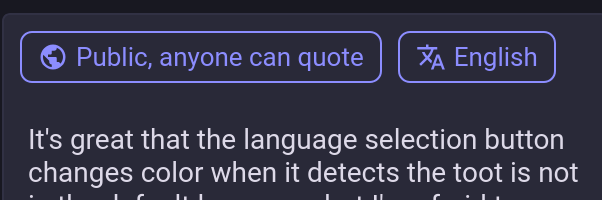 Screenshot of toot input box with toot visibility and language buttons visible
