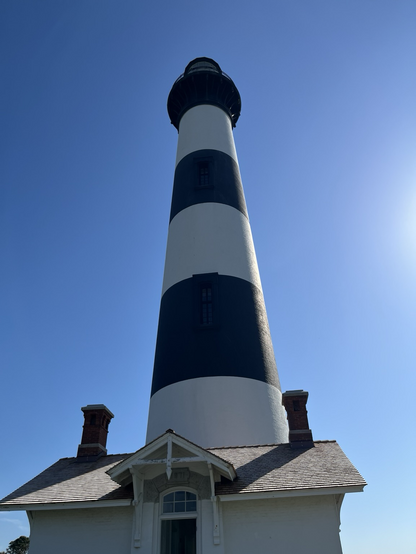 Bodie island lighthouse looking up from the ground level. 