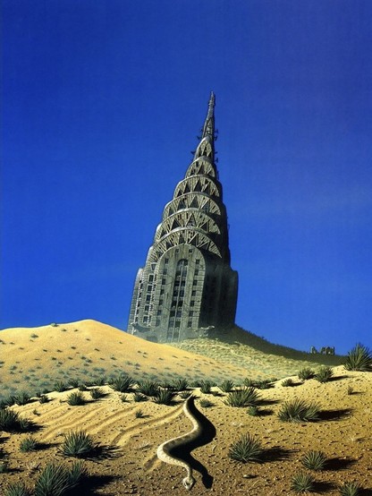 by tim white. building in the sand, snake in the desert
