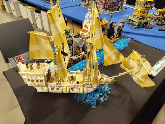 LEGO bricks built white Spanish galleon. 