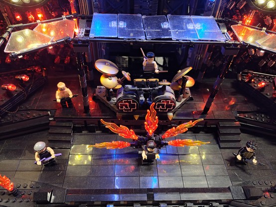 Detail of LEGO minifigs representing RAMMSTEIN during a concert