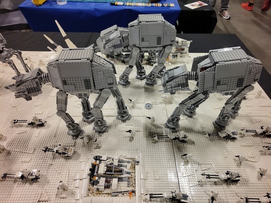 LEGO At-At walkers moving through the snow on Hoth.
