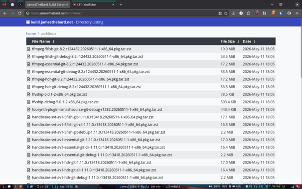 A screenshot of the directory listing of the custom Arch Linux repo.
