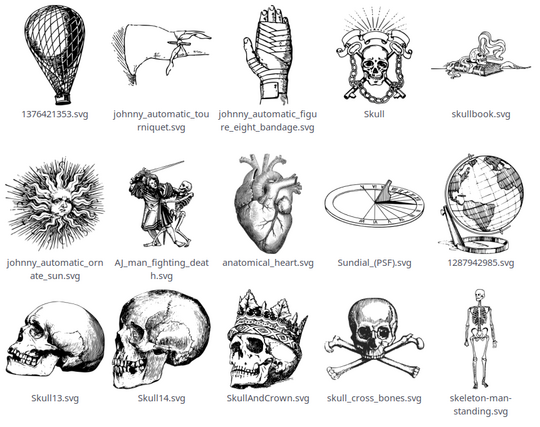 hearts skulls balloons globes skeletons etc