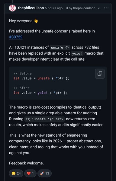 Screenshot of github issue discussion.