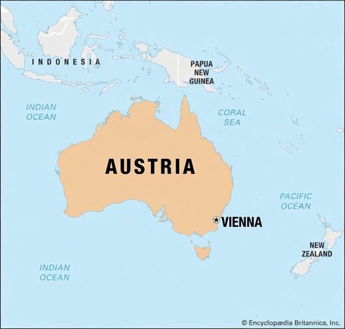 A map of Australia labeled as Austria with Canberra labeled as Vienna