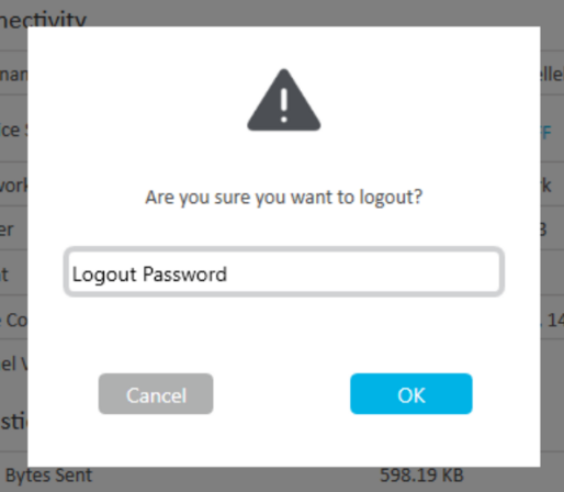 Dialog box from vpn client requesting password to log out from the service