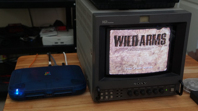 A picture of the Wild Arms start screen running on the Superstation one.