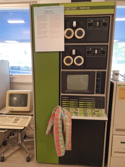 A PDP-12 named Elsa with a towel hanging on the console.