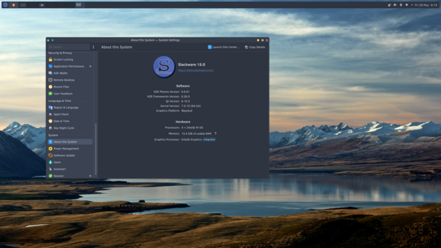Scrot of Slackware Current, kernel 7.10 and Plasma 6.7 beta 2 (6.6.91)