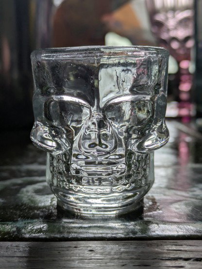 A skull-shaped shot glass I bought from a European Pirate Party in >2018