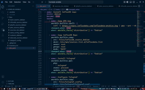 Quick-and-dirty Ansible stuff screenshot from Codium on the laptop. Ignore the red squiggles...