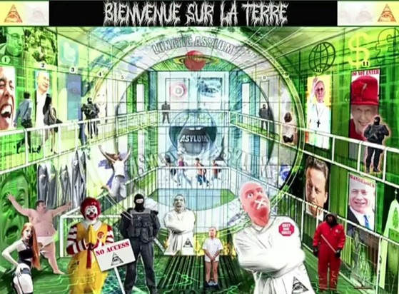 Ronald mcdonald queen Elizabeth the pope and lots of other people in a lunatic asylum